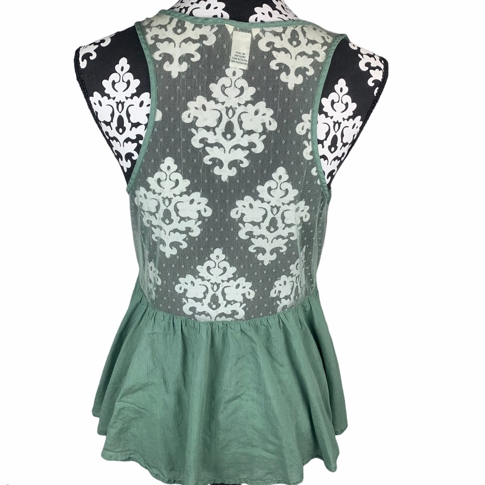 🍀Forever21 Top Peplum Green Mesh Back Sleeveless - Picture 5 of 8
